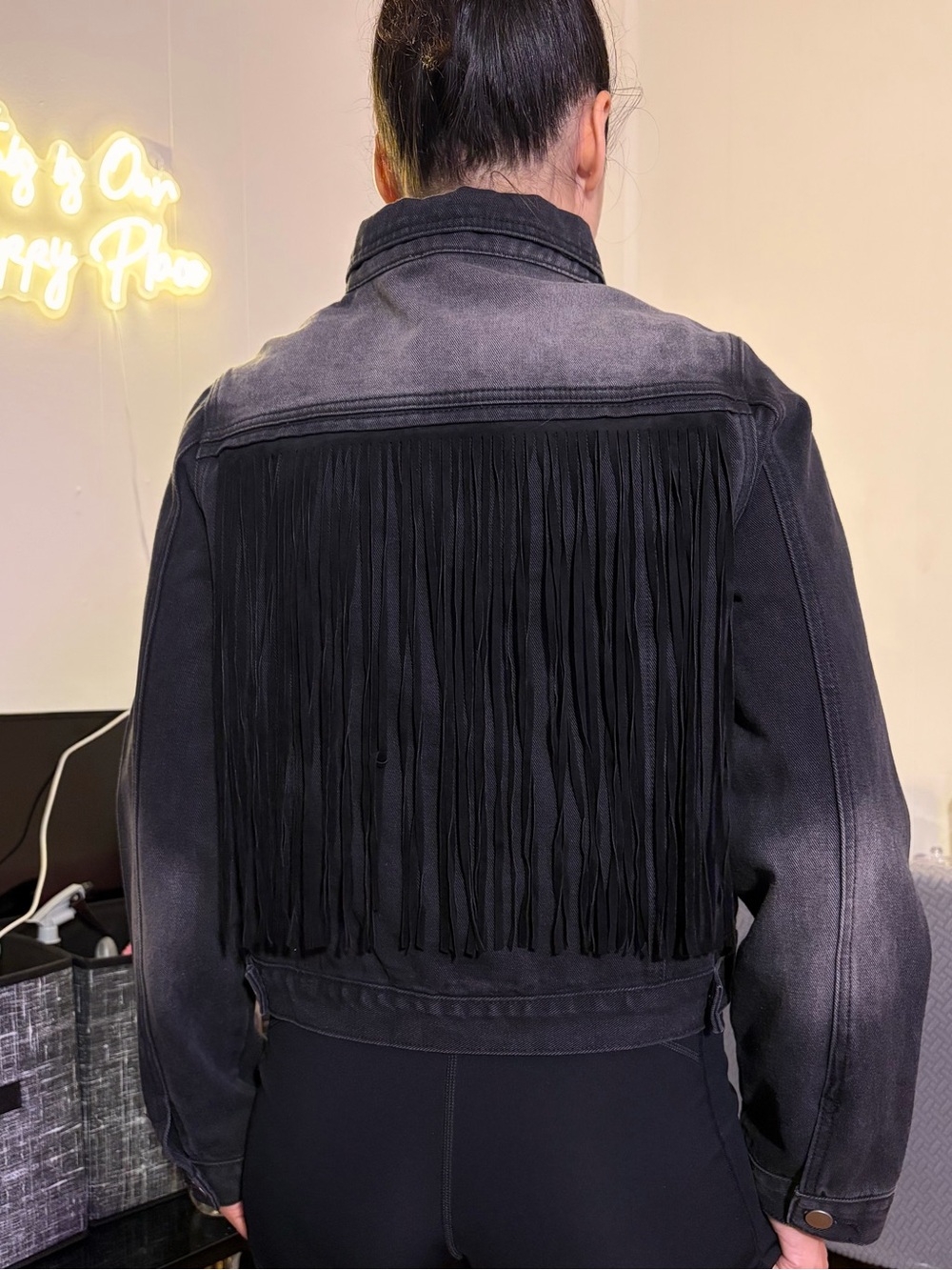 Black Fringe Denim Jacket | Western Boho Festival Jacket | Moto Cowgirl